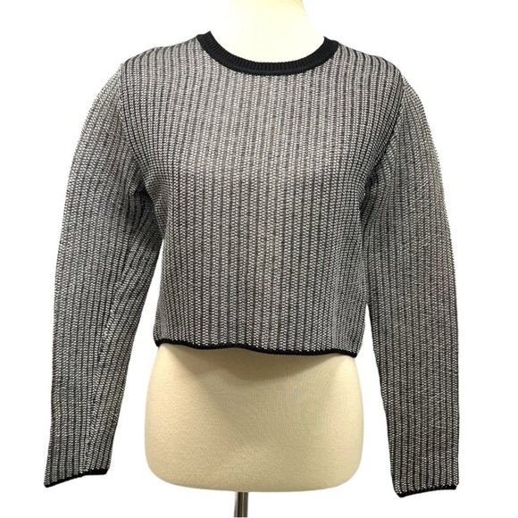 Alexander Wang Sweaters - Alexander Wang Black & White Vinyl Technical Tweed Long Sleeve Crop Top Women S